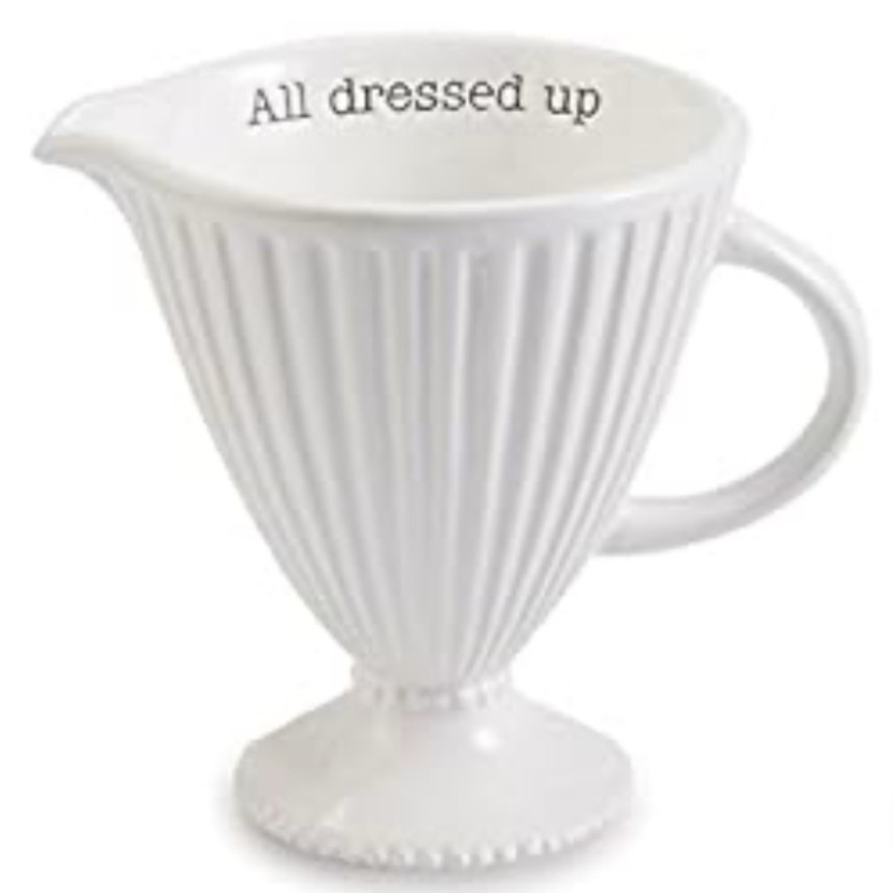 Mudpie White Ceramic Salad Dressing Pitcher